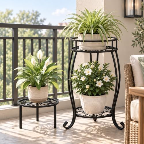 TOSKING 2-Tier & Single Metal Plant Stand Set, Indoor Outdoor - Image 3