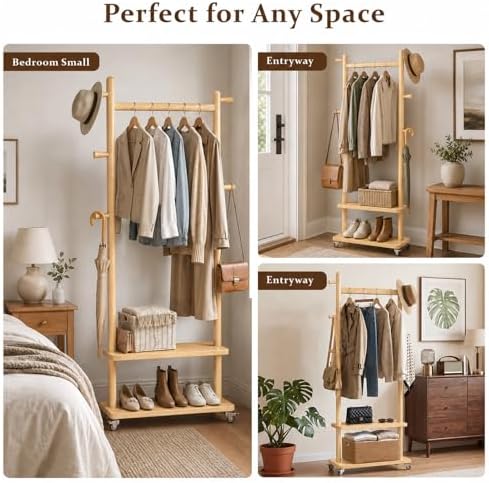 Taitiy Coat Rack Freestanding Solid Wood Clothes Rack - Image 6