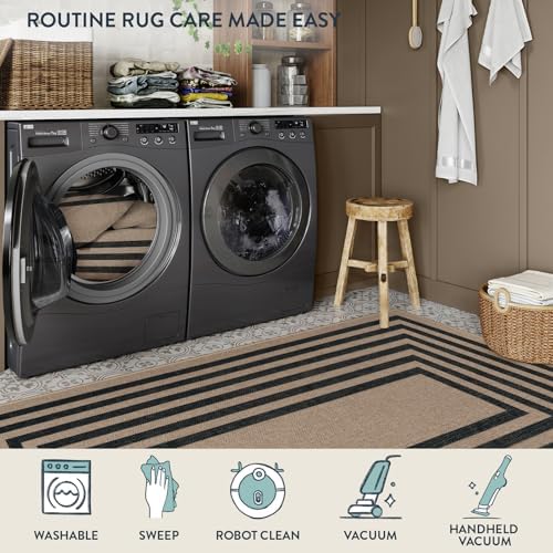 Lahome Modern Geometric Easy Jute Entryway Rug, 4x6 Black Washable Rug - Image 6