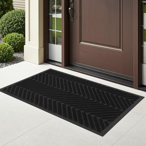 16"x32" Black Front Door Mat Indoor Outdoor, Welcome Doormat by ZPAIAreaFloorProtector