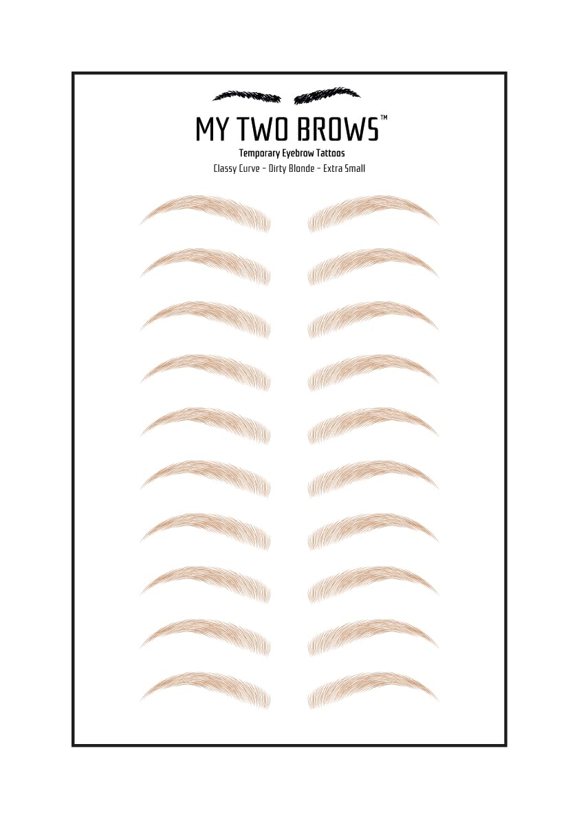 (10 pairs) Dirty Blonde Temporary Eyebrow Tattoo - Extra Small Size - Waterproof & Smudgeproof - Classy Curve Style Eyebrow Stickers - Sheet Lasts up to 30 Days - Won't Work on Existing Brows
