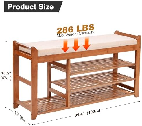 PETKABOO Shoe Rack Bench with Cushion 39.4“, Shoe Rack - Image 3