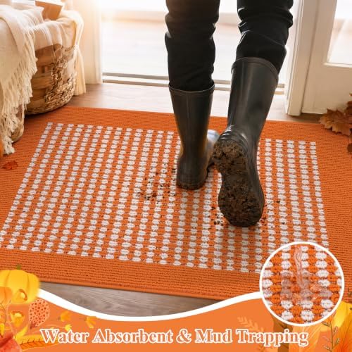 Ileading Fall Indoor Door Mat Washable Orange Muddy Rugs - Image 2