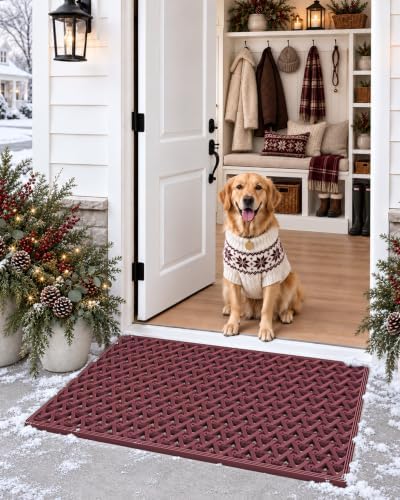 DEXI Front Door Mat Outside Entrance Rubber Floor Doormat, 24x36 Red - Image 3