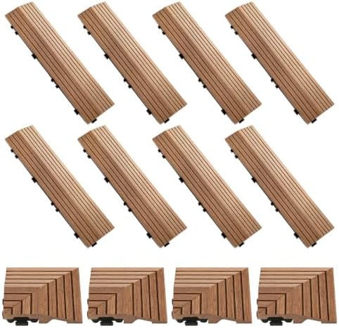 Ripeng 12 Pack Teak Wood Deck Tile Edge Trim Set 8 Straight 4 Corner Edge by Ripeng