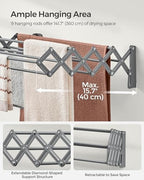 SONGMICS Clothes Drying Rack, Wall-Mounted, 9 Staggered Hanging Rods - Image 4