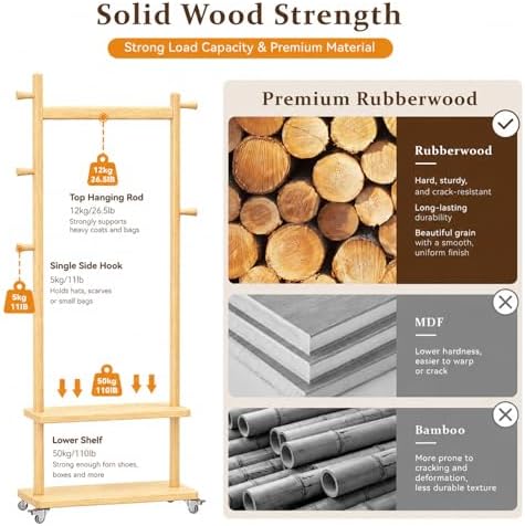 Taitiy Coat Rack Freestanding Solid Wood Clothes Rack - Image 2