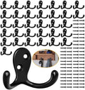 Homanu 34 Pack Black Coat Hooks Wall Mounted Double Prong by Homanu