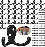 Homanu 34 Pack Black Coat Hooks Wall Mounted Double Prong by Homanu