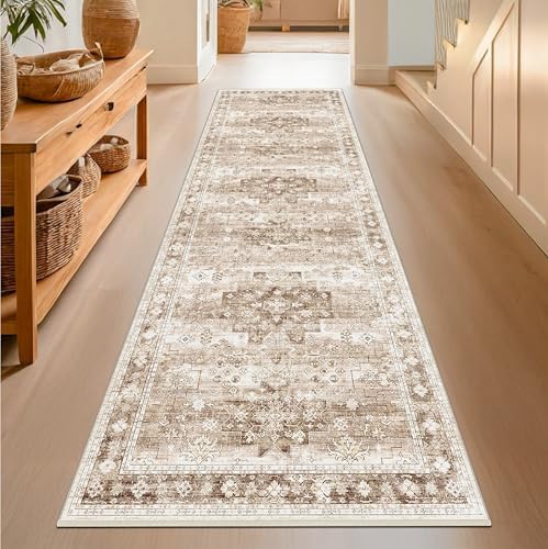 Hazo Haus Beige Washable 2'6"x8' Wide Hallway Runners, Kitchen Runner Rug by HazoHaus