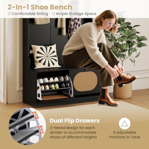 Giantex 4-In-1 Hall Tree with Bench and Shoe Storage, Entryway Bench with Coat - Image 3