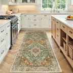 RELEANY Washable Area Rug, Runner 3'x8', Brick/Brown/Green by RELEANY