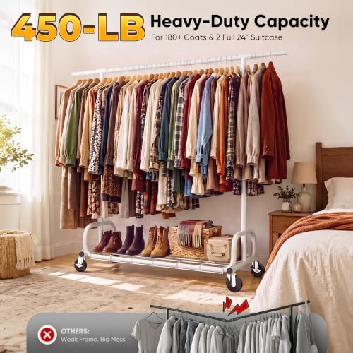 HOKEEPER Clothes Rack Load 450LB Clothing Rack Height Adjustable White - Image 4