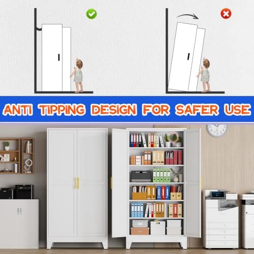 GAIOUS 79" Tall Kitchen Pantry Cabinet, Metal Storage Cabinet White Cupboard - Image 5