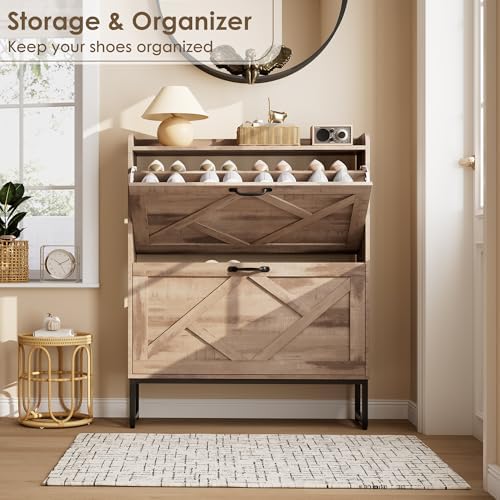 Nicetree Shoe Cabinet with 2 Flip Drawers，Freestanding Shoe Storage Cabinet - Image 6