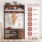 Hall Tree with Bench & 3 Drawers Storage 31.5" Coat Rack Entryway Organizer - Image 3