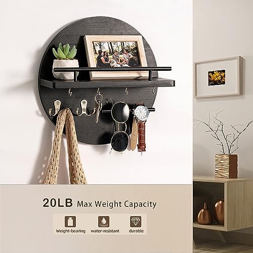 Key Holder Wall Mount with Shelf and Hooks, Mail Organizer - Image 4