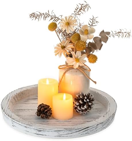 Hanobe Decorative Round Candle Holder Plate, Wood Coffee Table Tray by Hanobe
