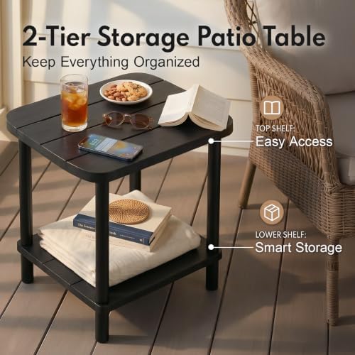 PASAMIC Outdoor Side Table, 2-Tier Oval Patio Table - Image 3