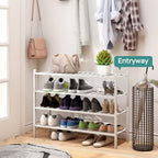 viewcare White 4-Tier Long Shoe Rack, Bamboo Wood - Image 4