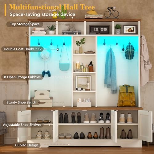 CSZZD Large Hall Tree with Bench, RGB LED Lights & Entryway Storage - Image 2