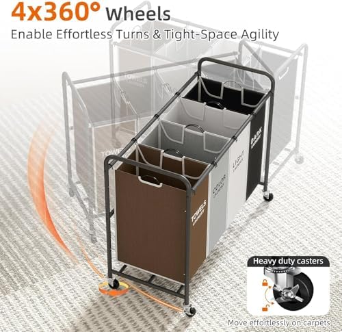 ROMOON Laundry Hamper Sorter Cart, 4-Section Organizer - Image 6
