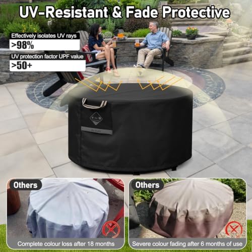 QH.HOME Fire Pit Cover Round 44", 600D Heavy Duty Fabric 100% Waterproof - Image 6