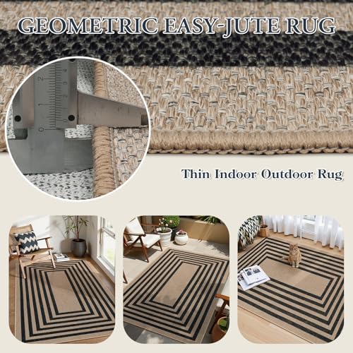Lahome Modern Geometric Easy Jute Entryway Rug, 4x6 Black Washable Rug - Image 4