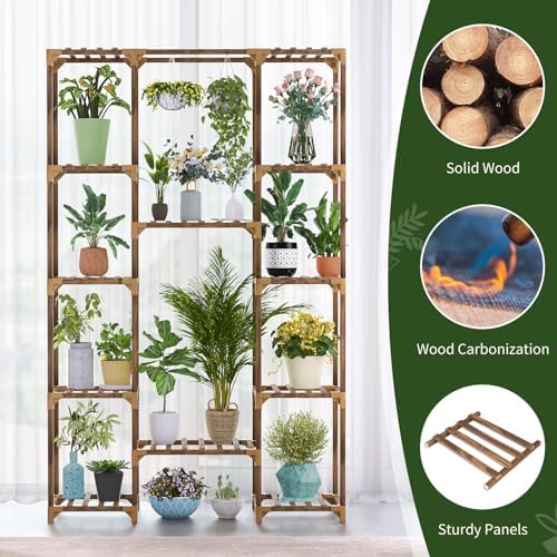 Uneedem Plant Stand Indoor Outdoor, 12 Tiered Plant Shelf Wood Plant Rack - Image 3