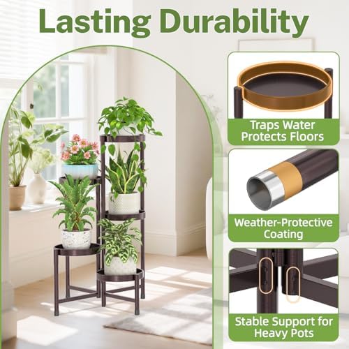 iDavosic.ly Plant Stand Indoor Outdoor, 5 Tier Metal Corner Shelf - Image 5