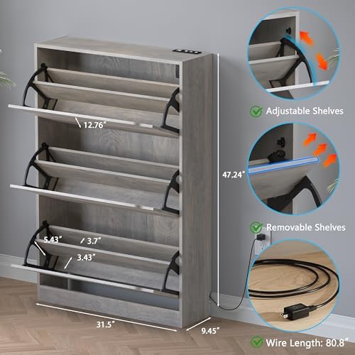 BORNOON Shoe Cabinet with Odor Control and Back Panels, Deodorizing Slim 3-Flip - Image 2
