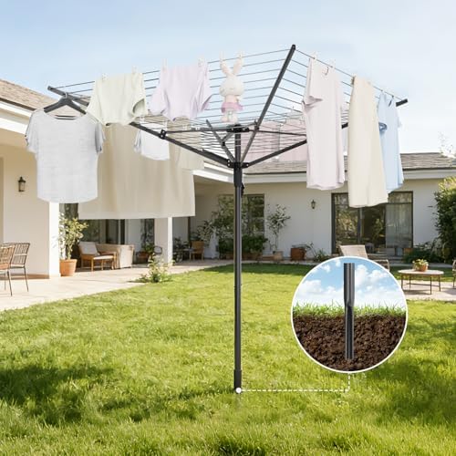 Heavy Duty Outdoor Umbrella Drying Rack, Rotating Height Adjustable Clothesline - Image 3