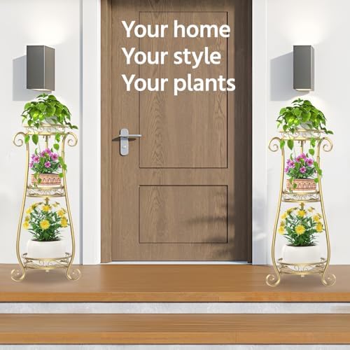 LASZOLA 3 Tiers Metal Corner Plant Flower Stand Tall Indoor Outdoor - Image 2