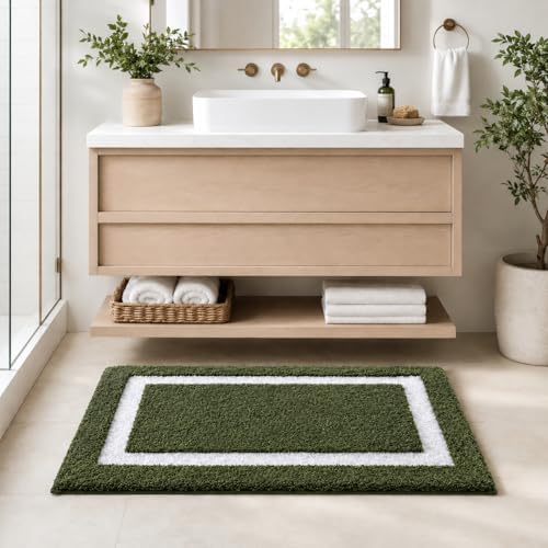 Color&Geometry Mini Green Bathroom Rugs 24x16, Extra Soft Absorbent Microfiber - Image 4