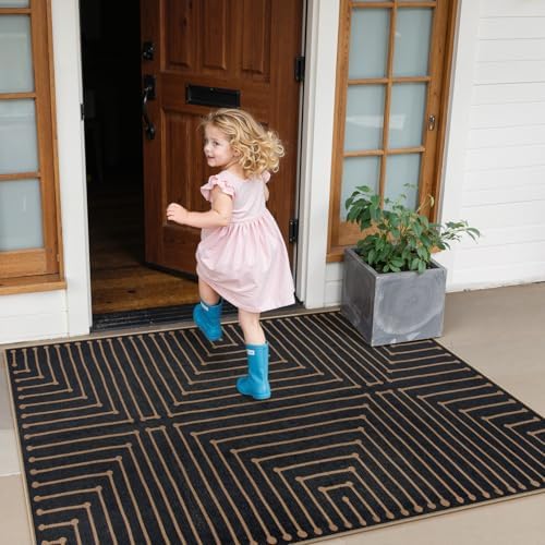 Lahome Black 3x5 Washable Rug, Neutral Easy Jute Entryway Front Porch Rug - Image 2