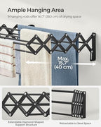 SONGMICS Clothes Drying Rack, Wall-Mounted, 9 Staggered Hanging Rods - Image 4