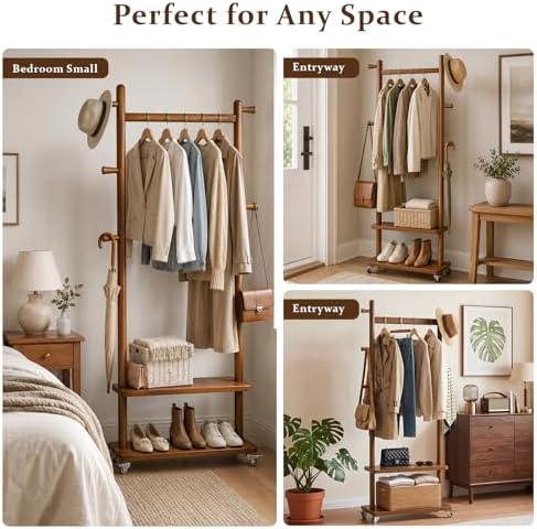 Taitiy Coat Rack Freestanding Solid Wood Clothes Rack - Image 5