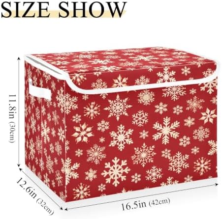 Bolaz Red Background with Gold Snowflakes Pattern Storage Bins with Lids and - Image 3