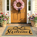 2 Pcs Coir Bow Welcome Mat Outdoor Stripe Layering Rug by Lamkidle