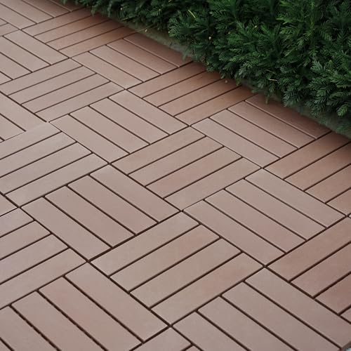 Plastic Interlocking Deck Tiles – 44 Pack 12"x12" Brown Waterproof Deck Flooring - Image 3