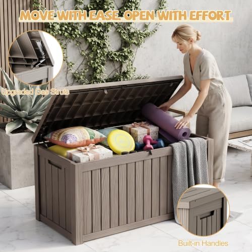 EFU Outdoor Storage Box Waterproof, 330 Gal Gen 2 Resin Deck Box Gas Struts - Image 4