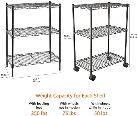Amazon Basics 3-Shelf Adjustable Heavy Duty Storage Shelving Unit on 2" Wheels - Image 5