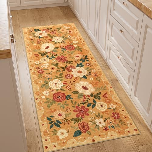 DUKINO 2x5 Runner Rug, Floral Washable Rug by DUKINO