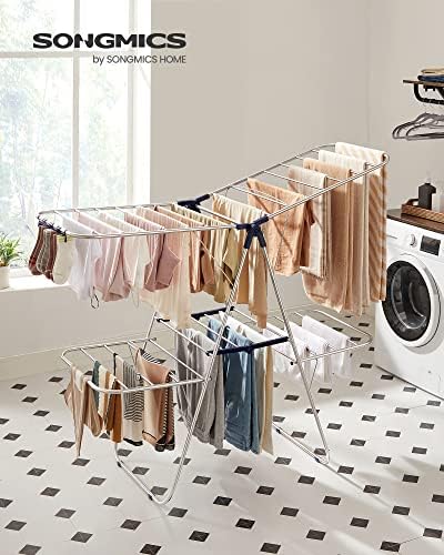 SONGMICS Clothes Drying Rack, Foldable 2-Level Stee Laundry Drying Rack - Image 3