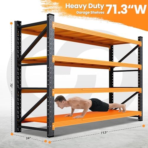 71.3” Wide Heavy Duty Metal Garage Shelving, Adjustable Storage Shelf - Image 2