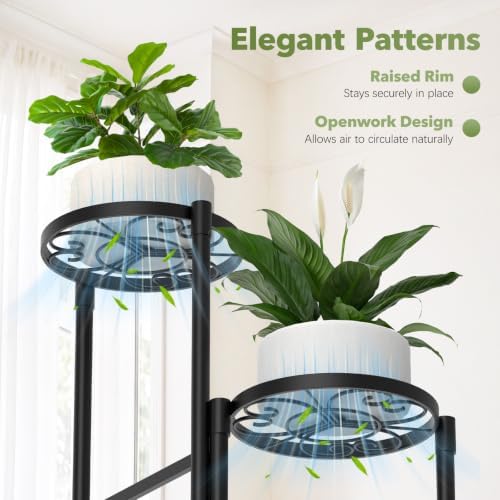3 Tier Plant Stand Indoor Outdoor Corner, 10 Inch Wide Tray, Metal Black - Image 5