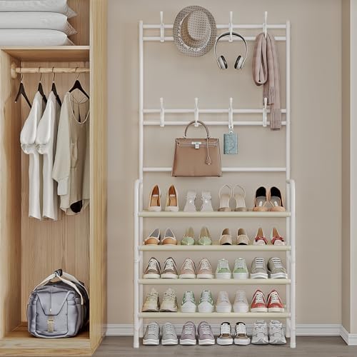 Coat Rack Shoe Rack With Storage Hooks Standing Organizer 4 Tier - Image 6