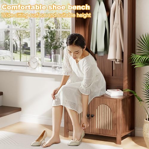 Hall Tree with Bench and Shoe Storage 4-in-1 Entryway Bench with Coat Rack - Image 5