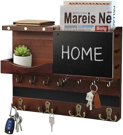 Key Holder Wall Mount with Shelf, Key Hooks by HEKOOLA