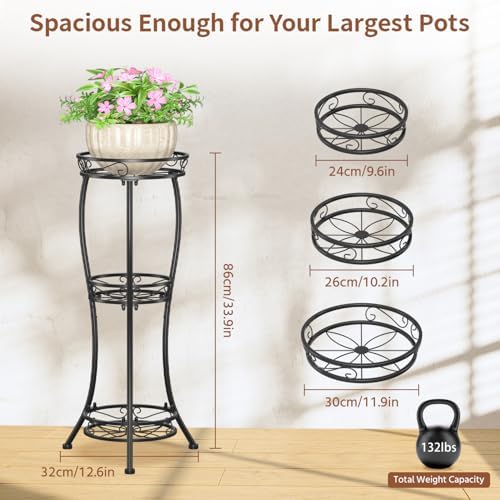LASZOLA 3 Tiers Metal Corner Plant Flower Stand Tall Indoor Outdoor - Image 3